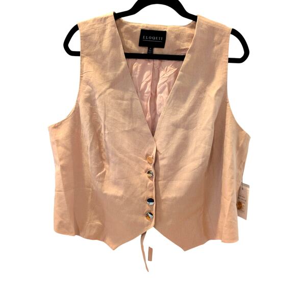 Eloquii Dusty Pink Linen Blend Button Front Tie Back Vest NWT Size 16 Plus Size - Picture 1 of 7